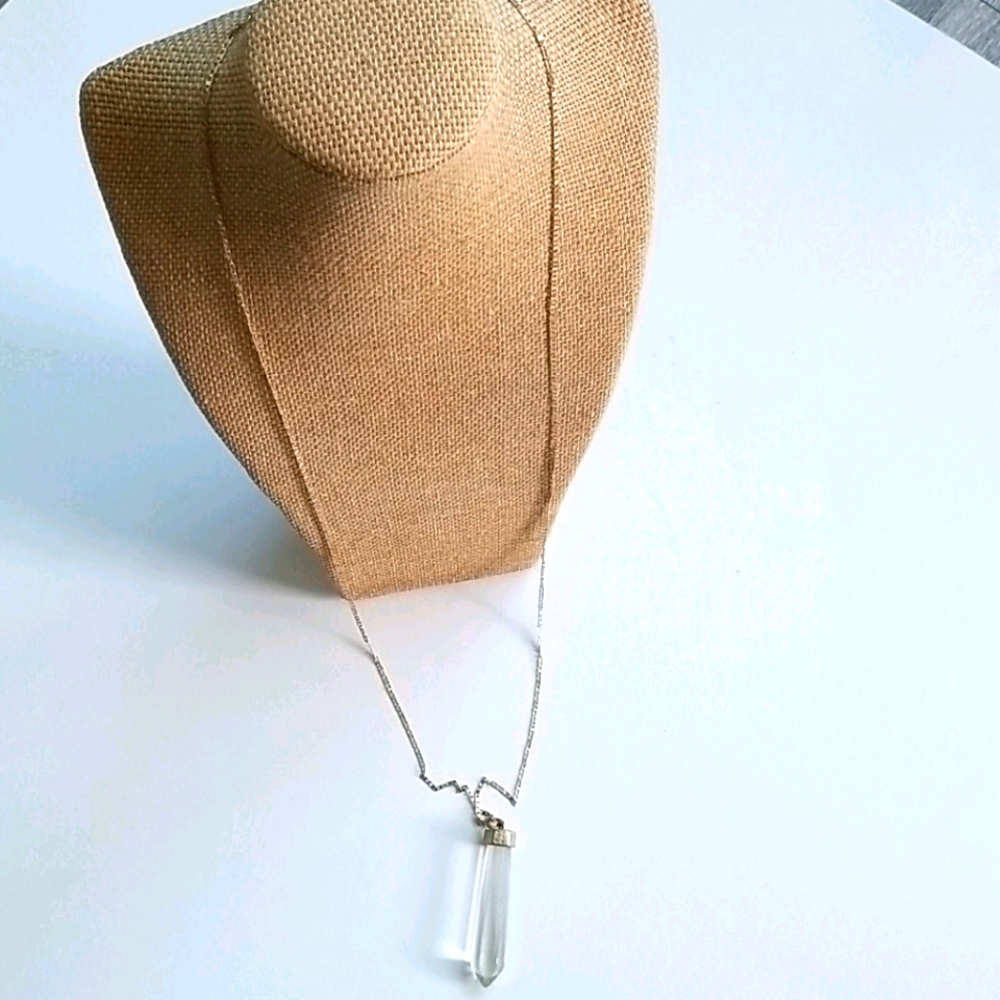 Crystal Prism Pendant Golden Chain Mid Century Modern Necklace